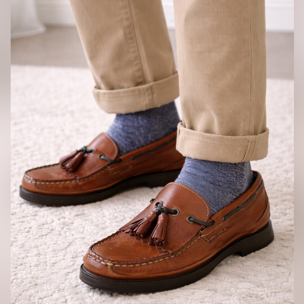 Bass Flex Tassel Loafers Brown Leather Kiltie Moccasin Mens 8M Classic Preppy